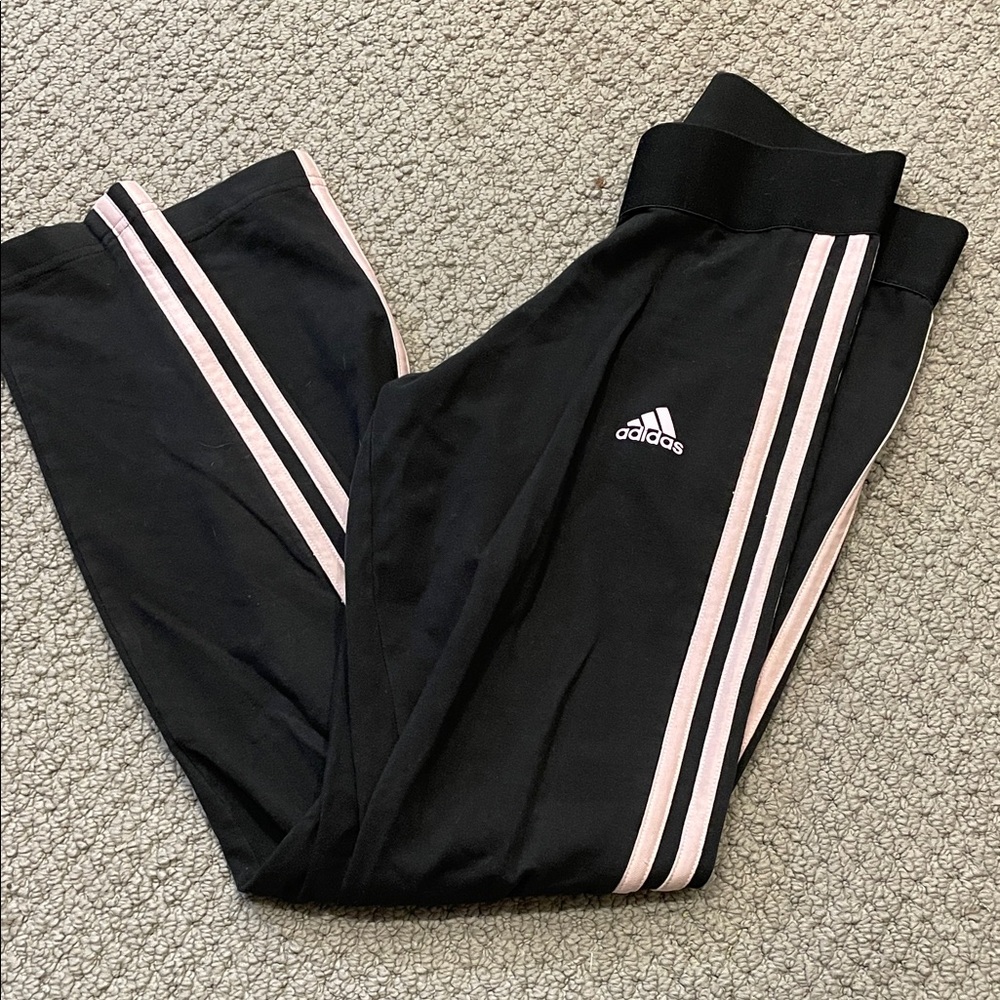 Adidas Women Black Joggers with Light Pink Stripes